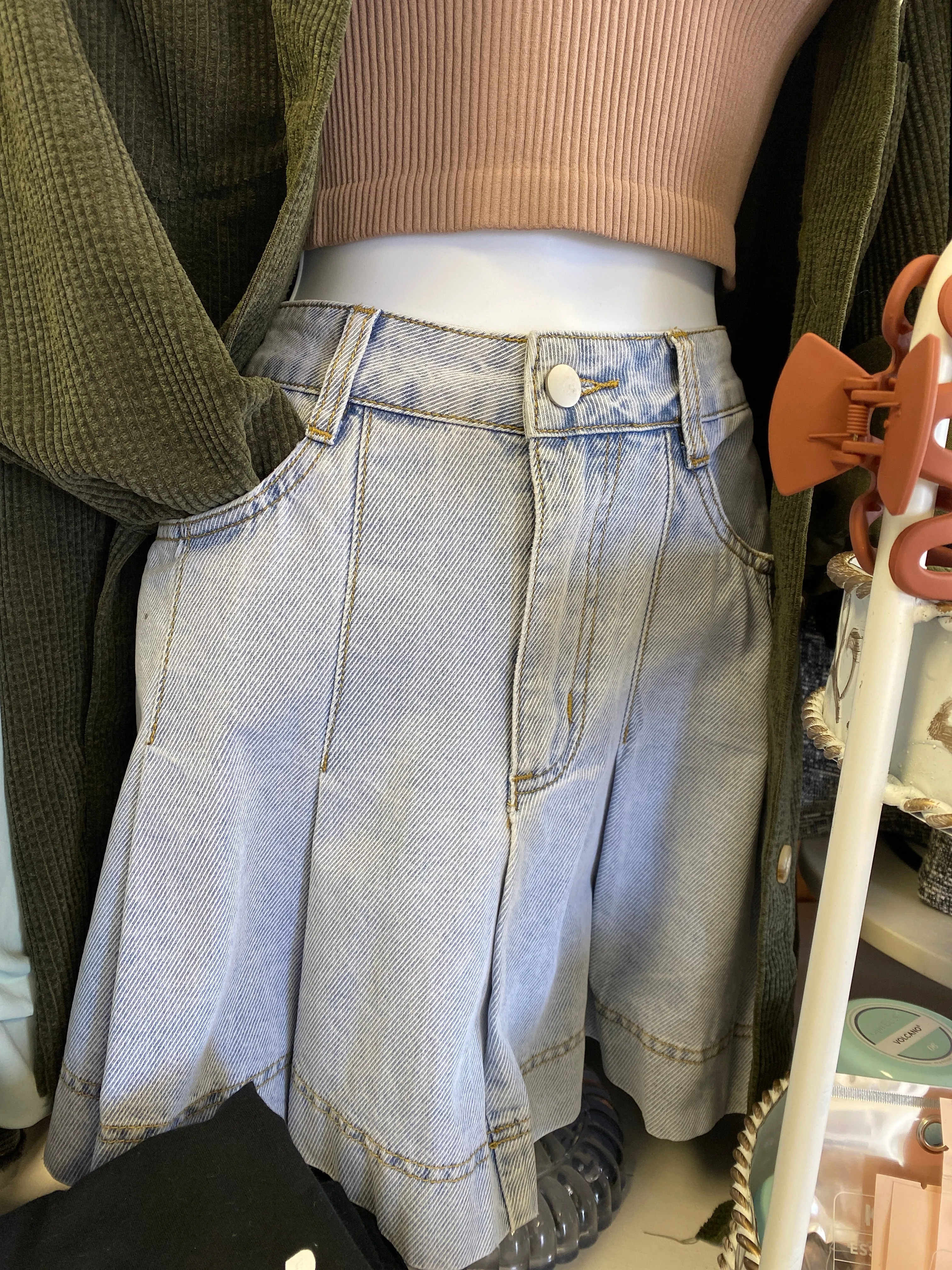 Denim Pleated Skirt