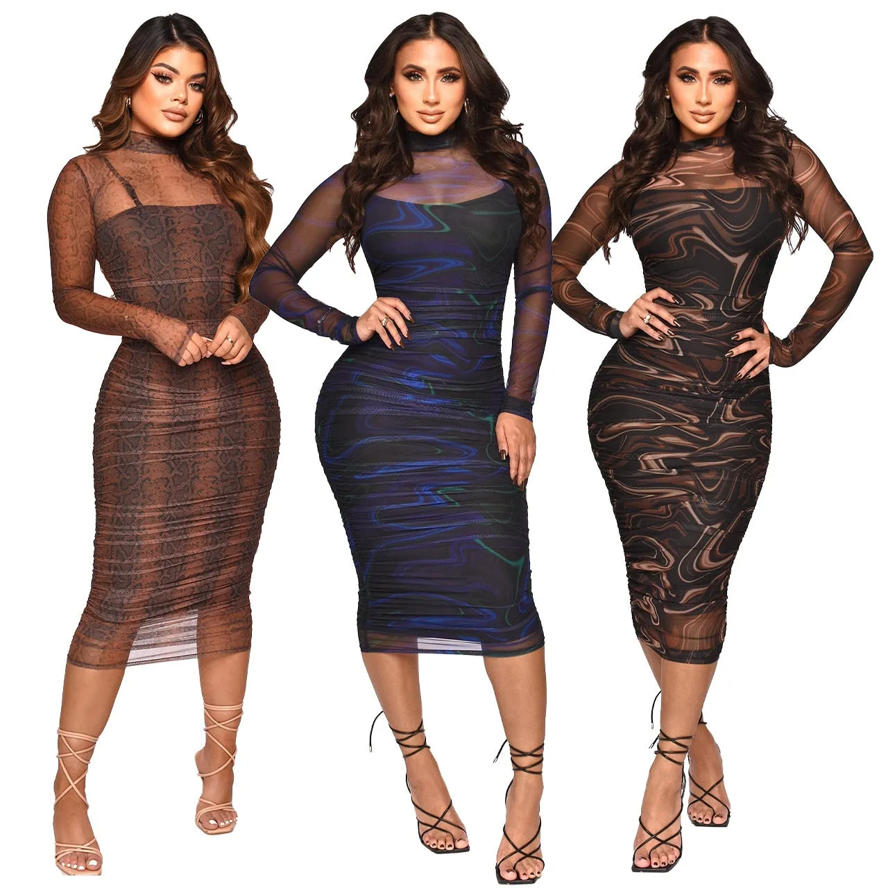 Elegant Mesh Two-piece Party Dress w/Slip