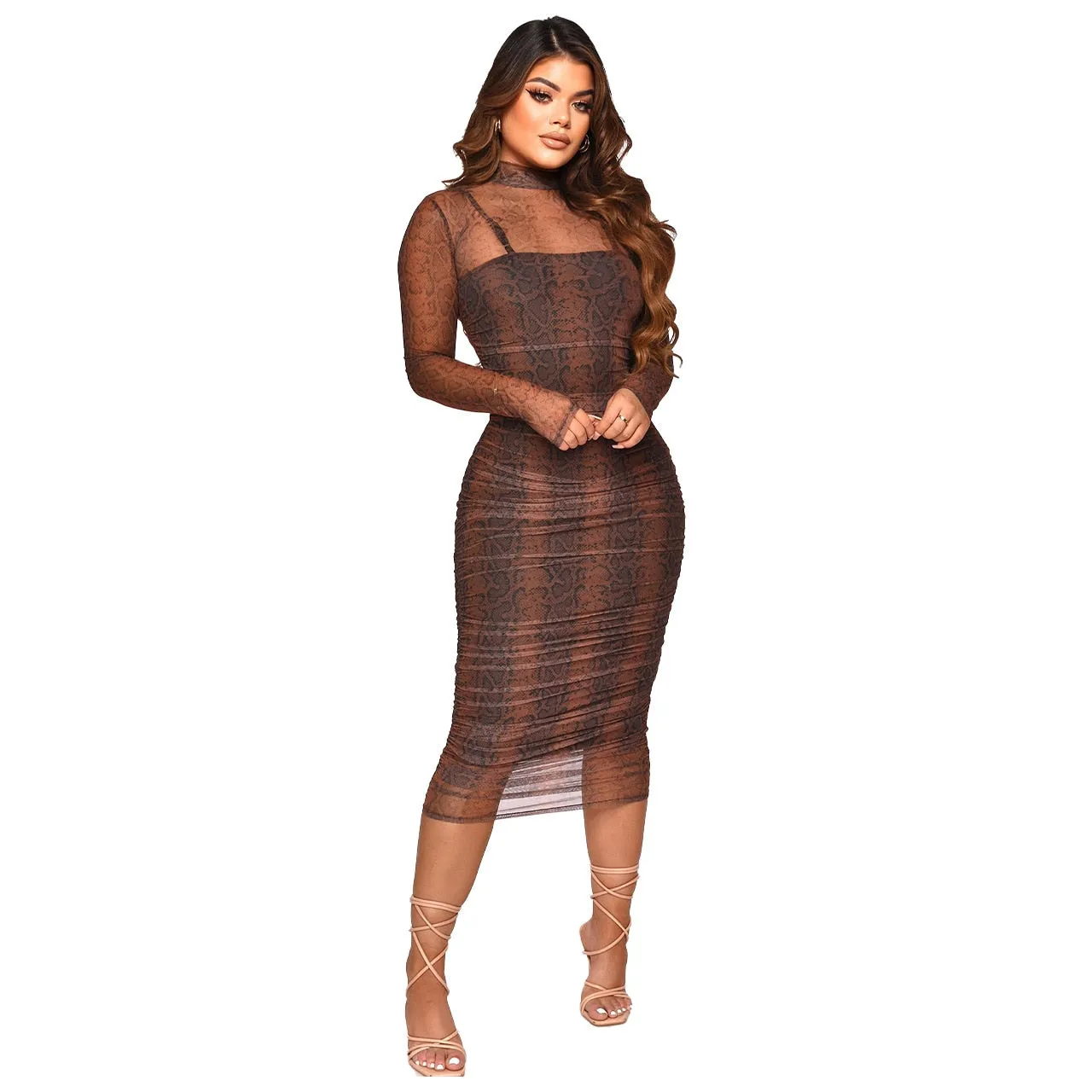Elegant Mesh Two-piece Party Dress w/Slip