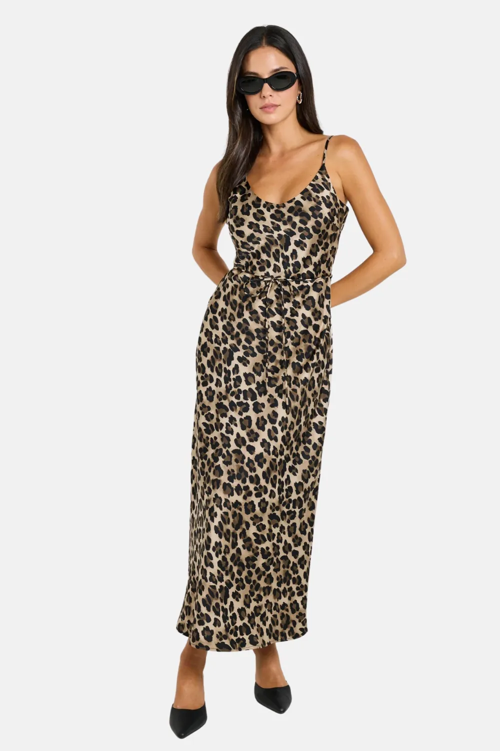 Exhibition Animal Satin V Neck Slip Dress
