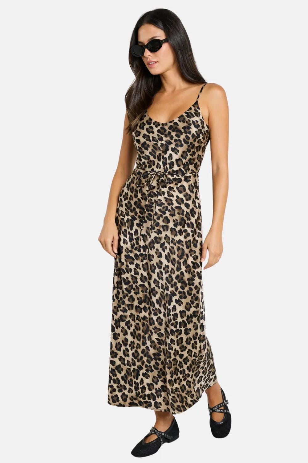 Exhibition Animal Satin V Neck Slip Dress