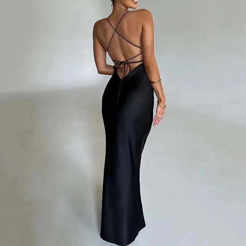 Gia Satin Backless Maxi Dress