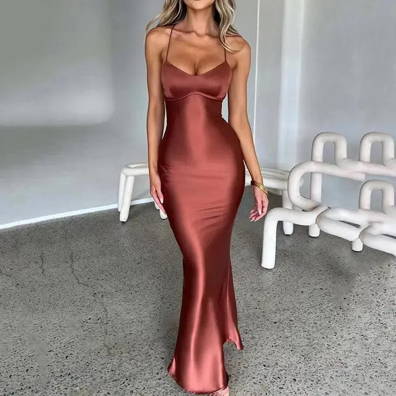Gia Satin Backless Maxi Dress