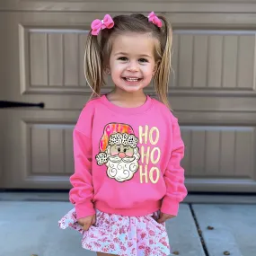 Gildan Bright Pink Santa Ho Ho Ho Christmas Sweatshirt/ Direct To Film Transferred Faux Glitter Sweatshirt/ Youth and Adult Sizes