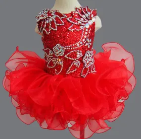 Glitz Beaded Bodice Little Miss/baby Girl/Toddler Red Cupcake Pageant Dress