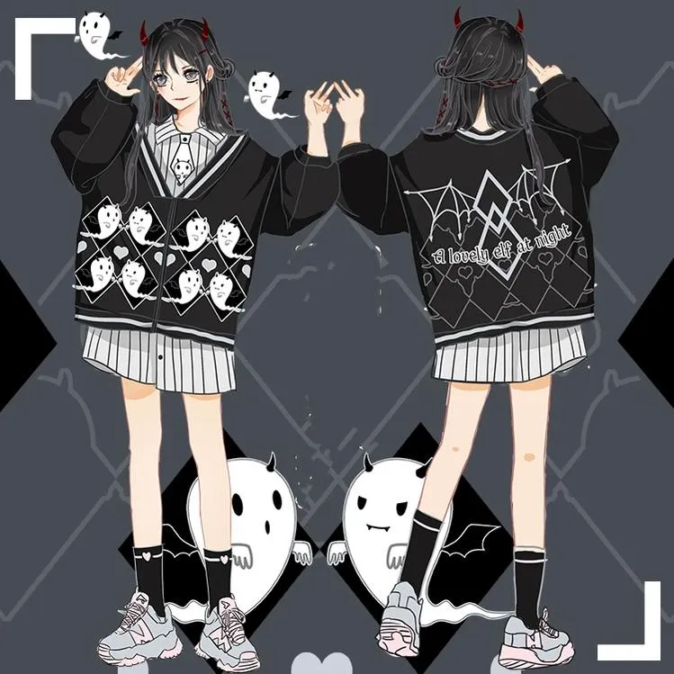 Halloween Gothic Baseball Jacket Little Ghost Coat Blouse