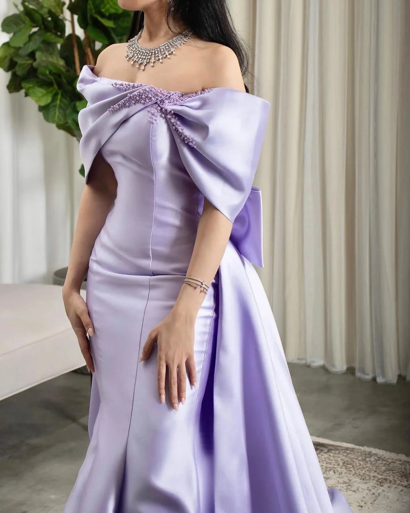 HELEN Luxury Beaded Off-Shoulder Evening Gown with Overskirt