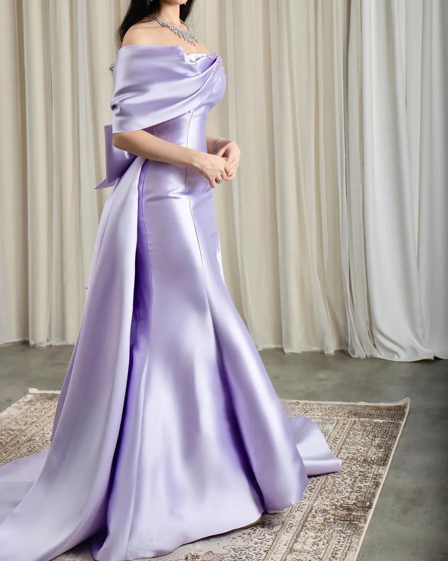 HELEN Luxury Beaded Off-Shoulder Evening Gown with Overskirt