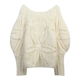 Hollow Out Knitting Sweaters For Women Round Neck Long Sleeve Loose Casual Solid Sweater Female Fashion Clothing