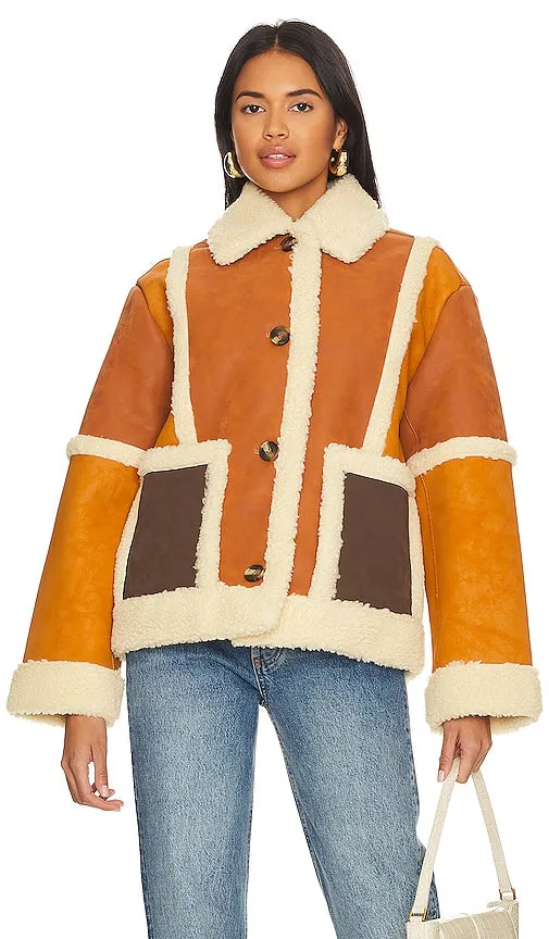 L'Academie x Marianna Millie Sherpa Jacket in Burnt Orange