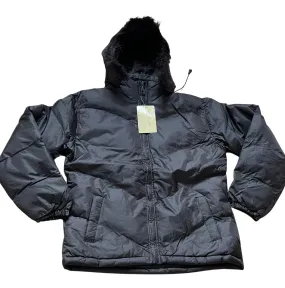 Ladies Black Faux Fur Trim Removeable Hood Winter Coat