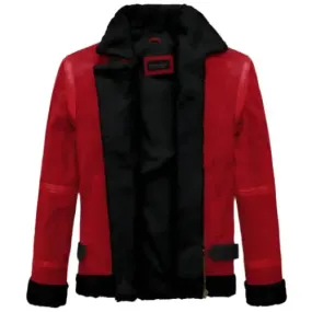 Lava Red Suede Ryan Reynolds Sherpa Leather Jacket Stylish & Cozy