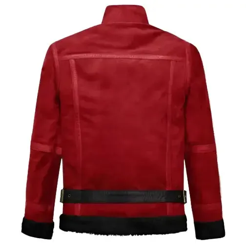 Lava Red Suede Ryan Reynolds Sherpa Leather Jacket Stylish & Cozy