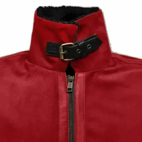 Lava Red Suede Ryan Reynolds Sherpa Leather Jacket Stylish & Cozy