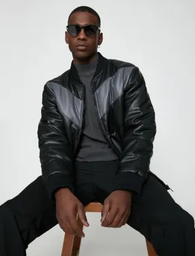 Leather Bomber Jacket in Black