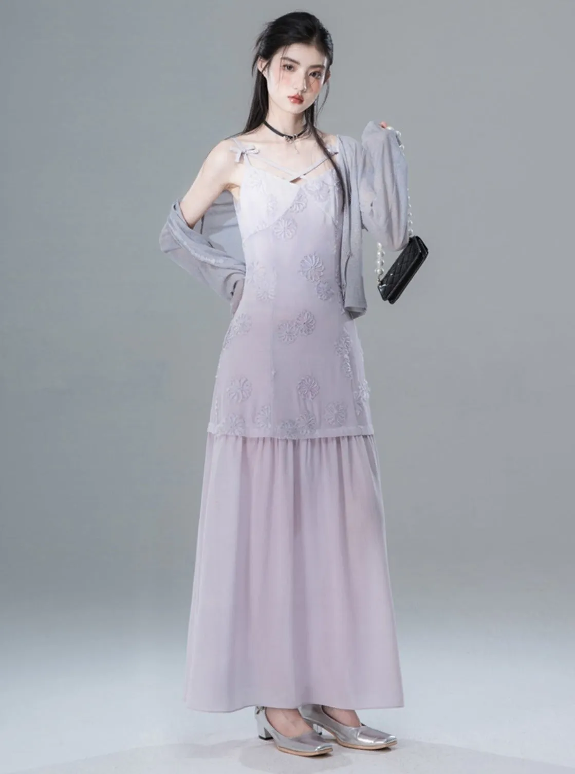 Light Purple Jacquard Slip Dress