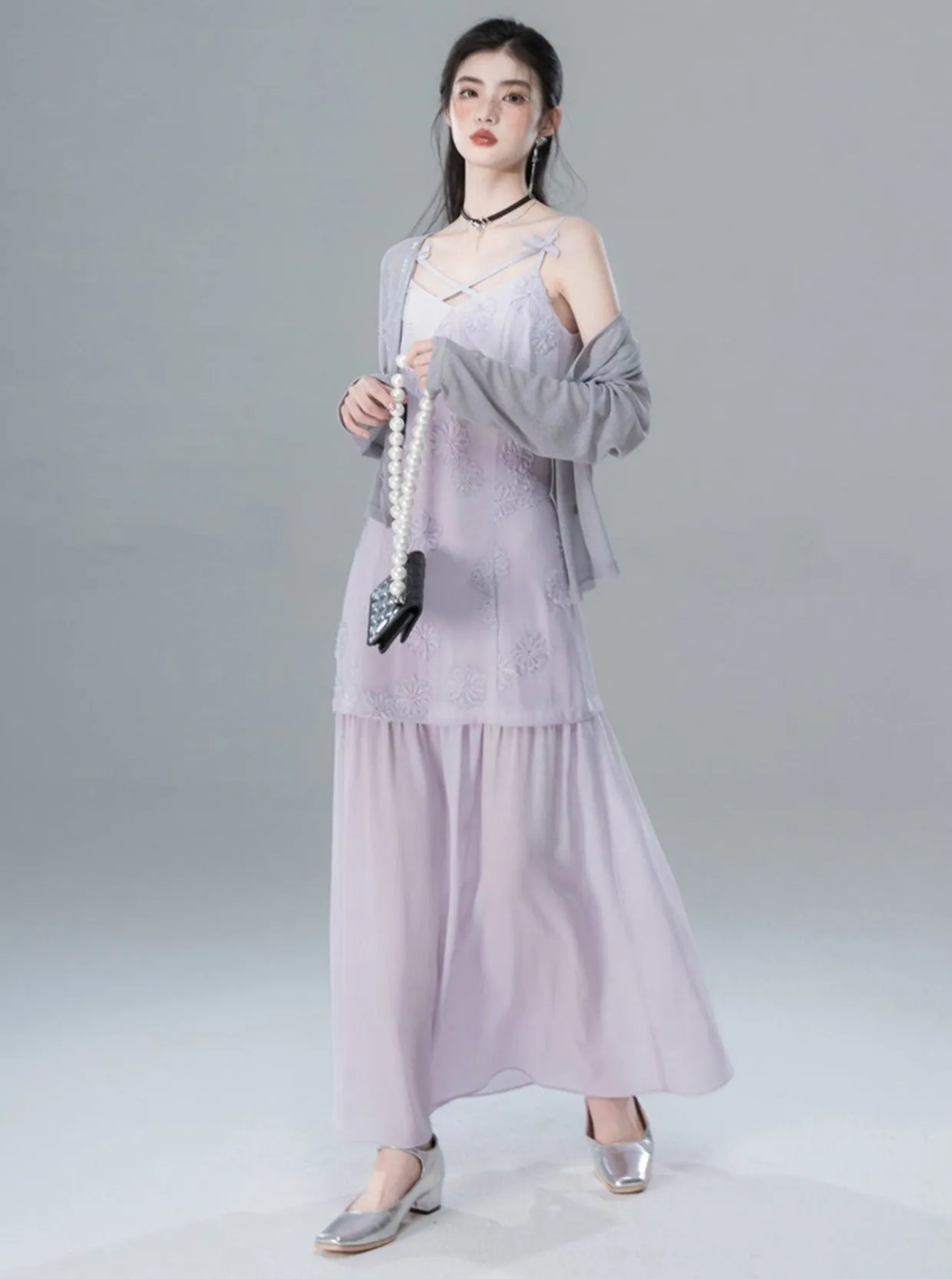 Light Purple Jacquard Slip Dress