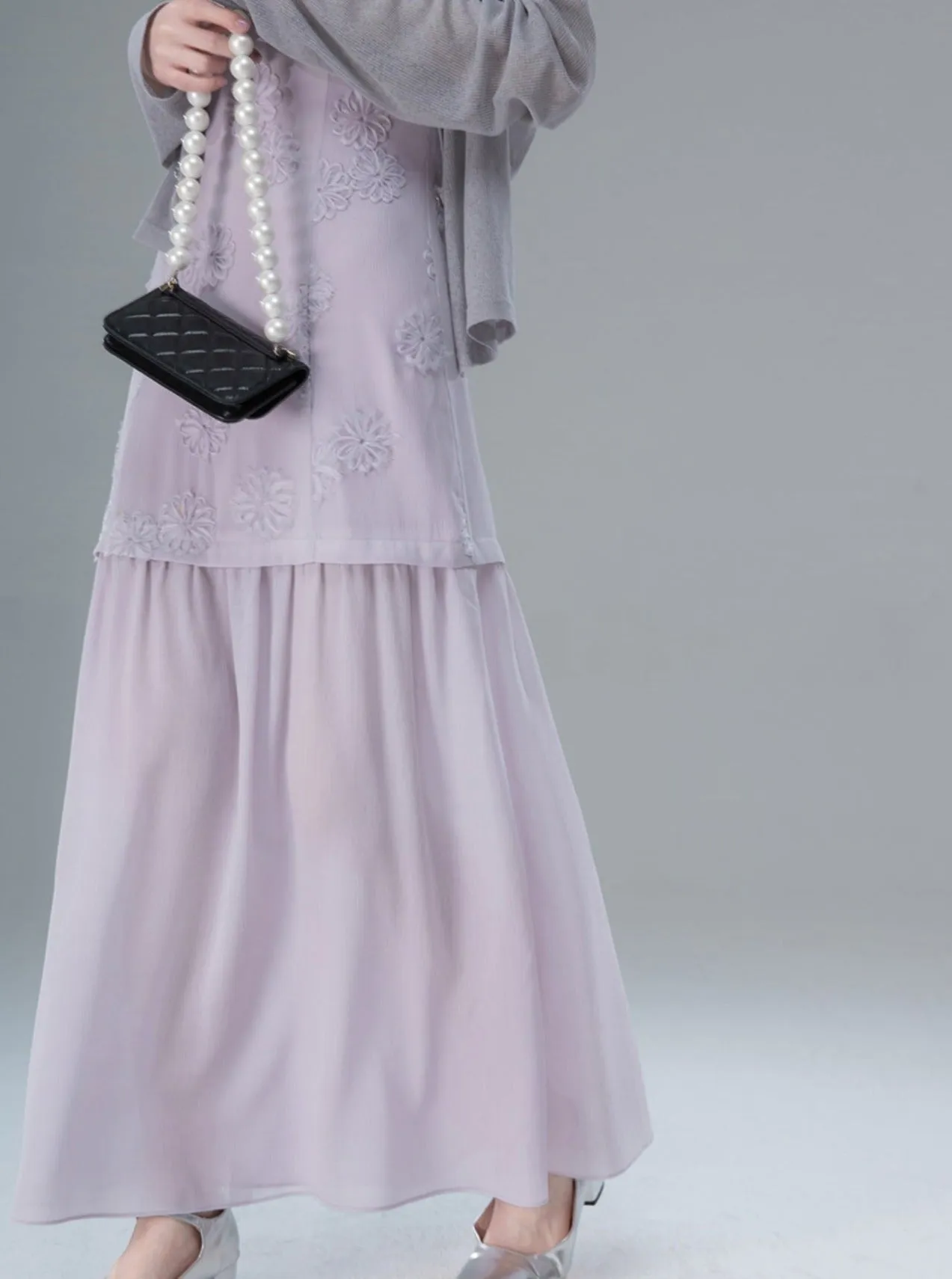 Light Purple Jacquard Slip Dress
