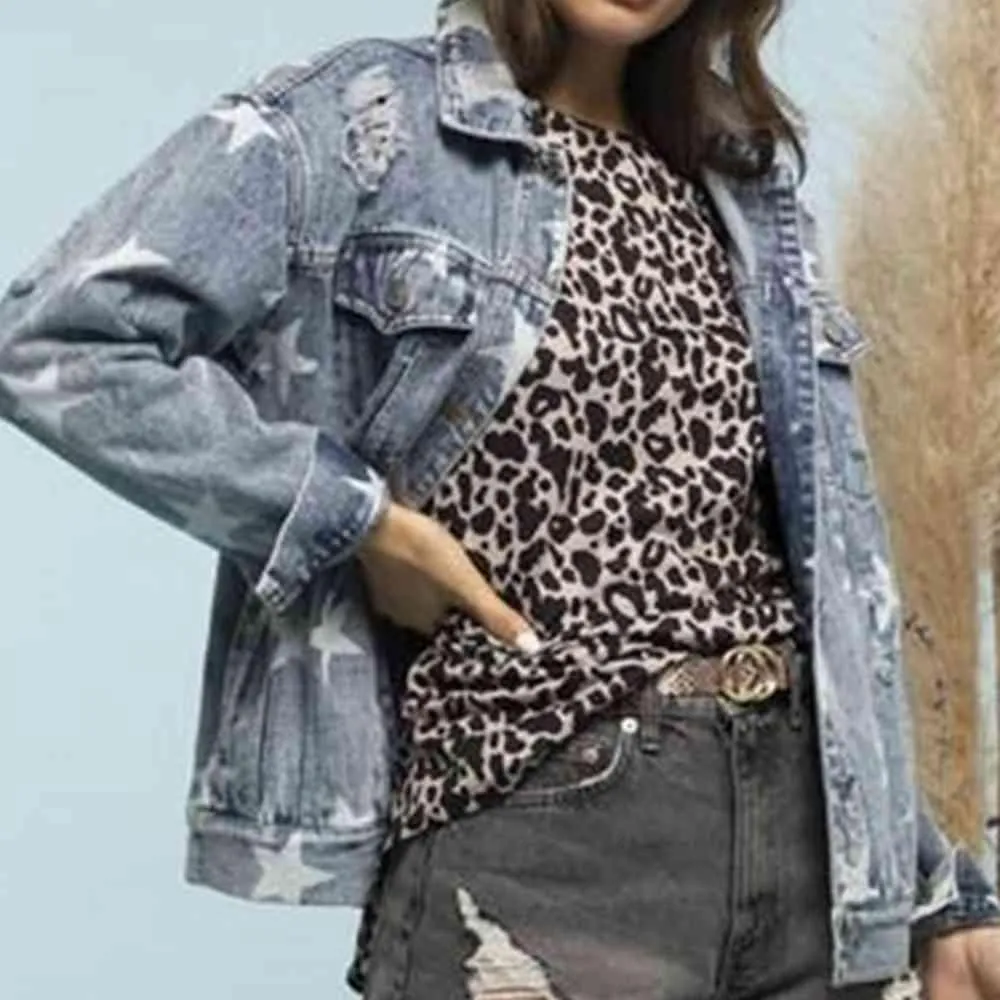 Light Wash Stars Distressed Denim Shacket