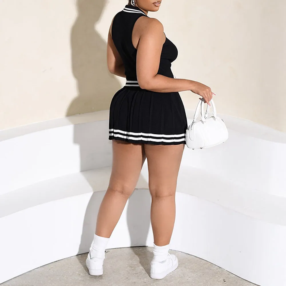 MALYBGG Knit Vest Top And Pleated Skirt Sets 24038LY