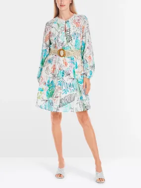 Marc Cain Blue Pattern Midi dress in transparent tulle lace