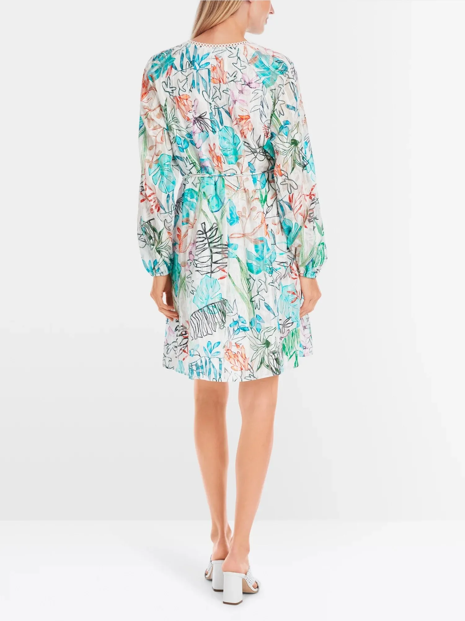 Marc Cain Blue Pattern Midi dress in transparent tulle lace