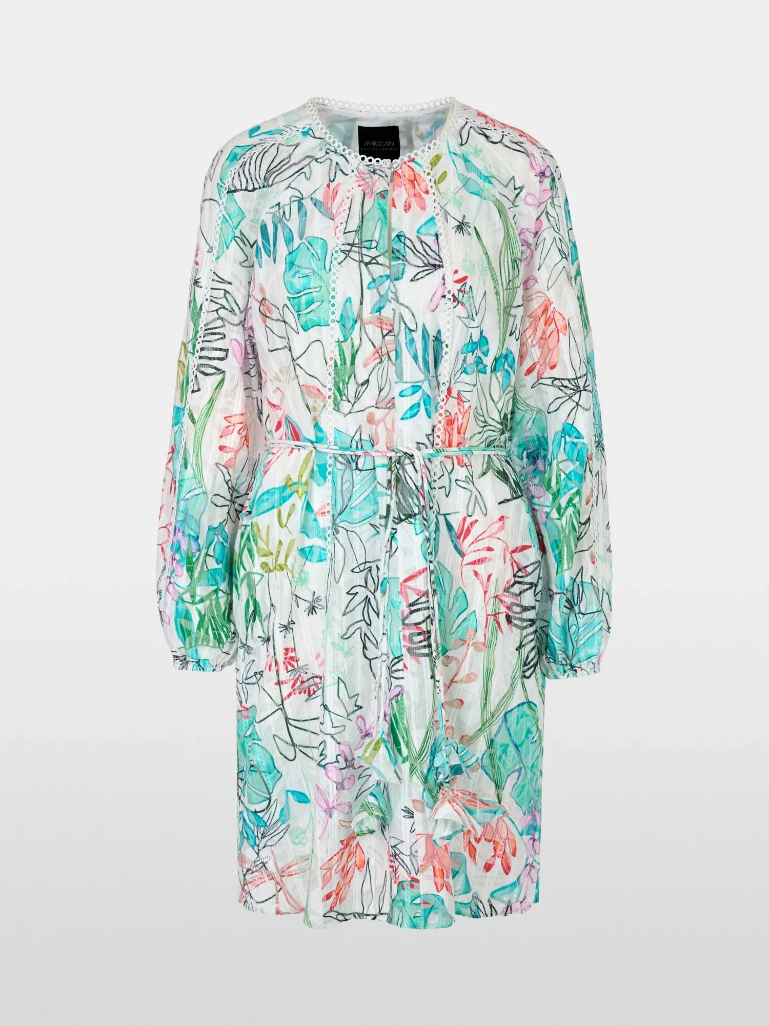 Marc Cain Blue Pattern Midi dress in transparent tulle lace