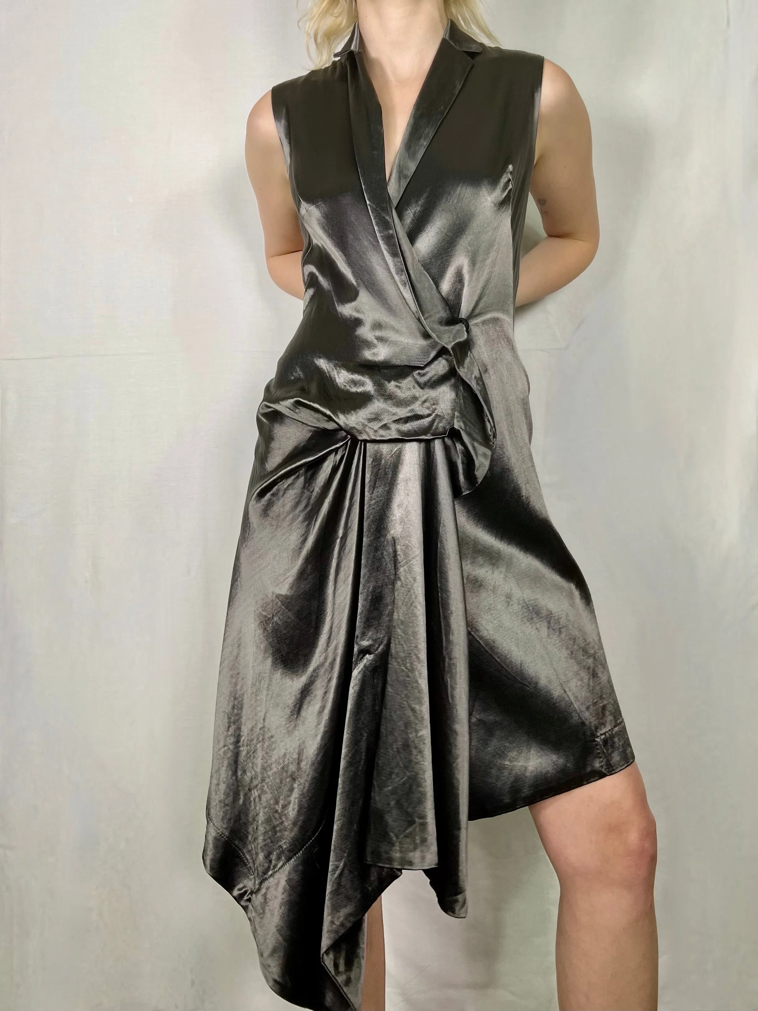 Marnie, vintage silver silk draped dress