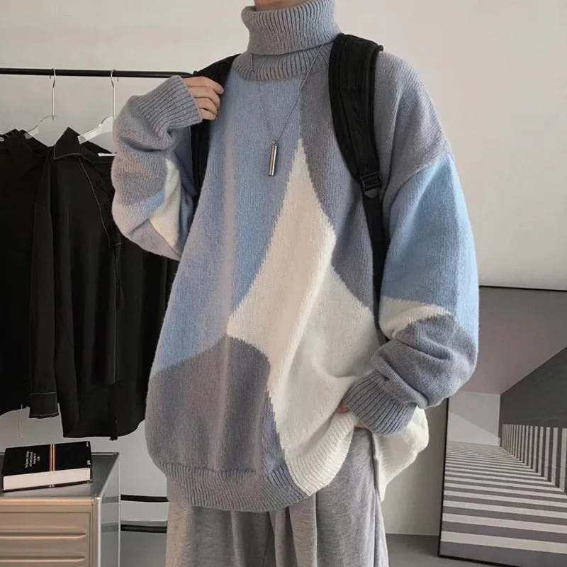 Men Turtleneck Sweater Winter Sweater Men Color Matching Bottoming Knitted Sweater