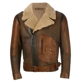 Men's Aviator RAF B3 Leather Bomber Flying Jacket Classic Flight Style