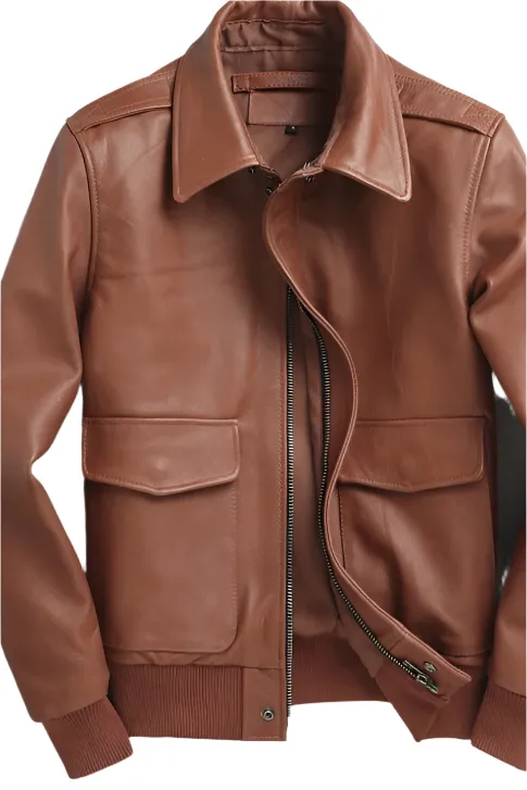 Men's Brown Genuine Leather Slim Fit Jacket
