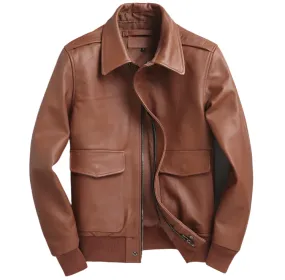 Men's Brown Genuine Leather Slim Fit Jacket