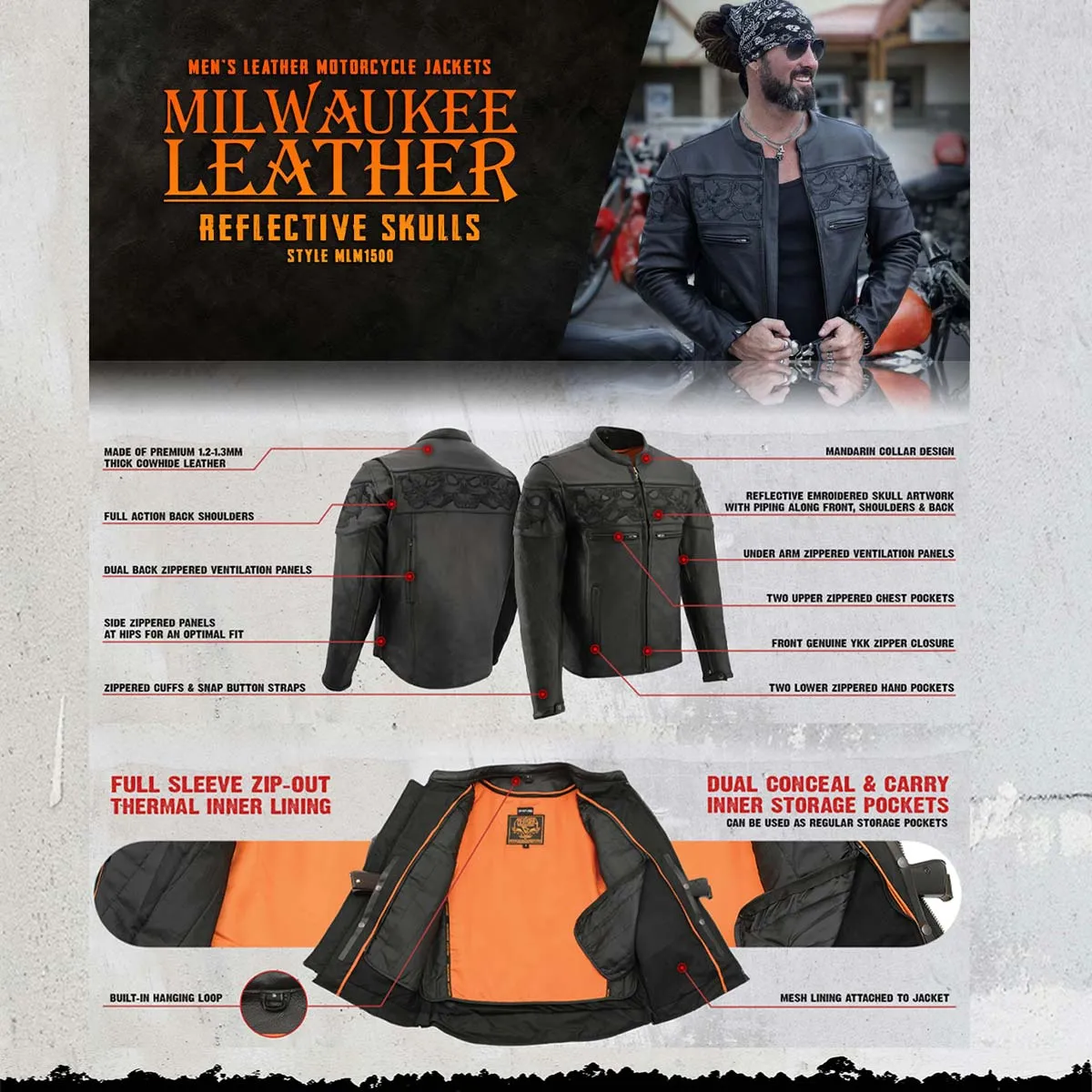 Milwaukee Leather MLM1500 Men's Crossover Black Leather Scooter Jacket