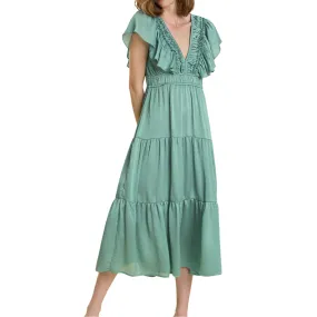 Mint ruffled tiered midi dress