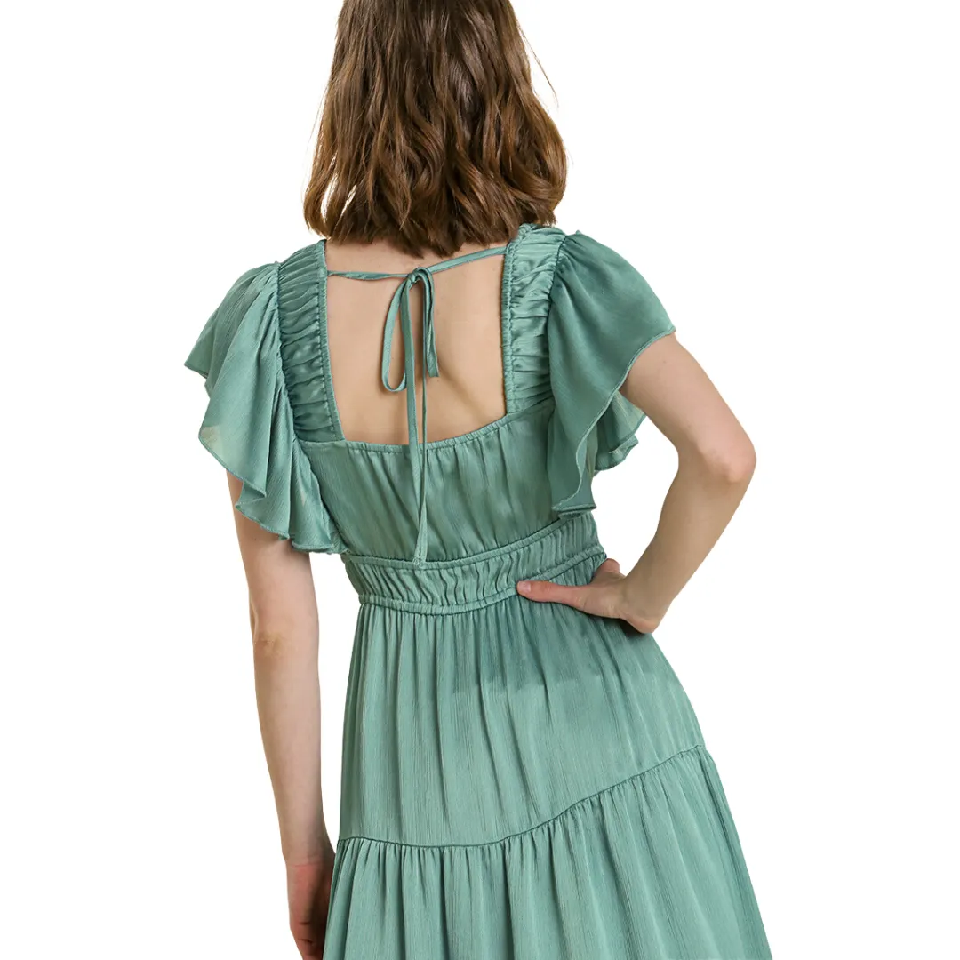 Mint ruffled tiered midi dress