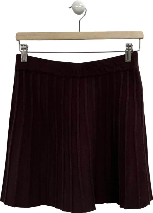 New Look Brown Knitted Pleated Skirt UK S