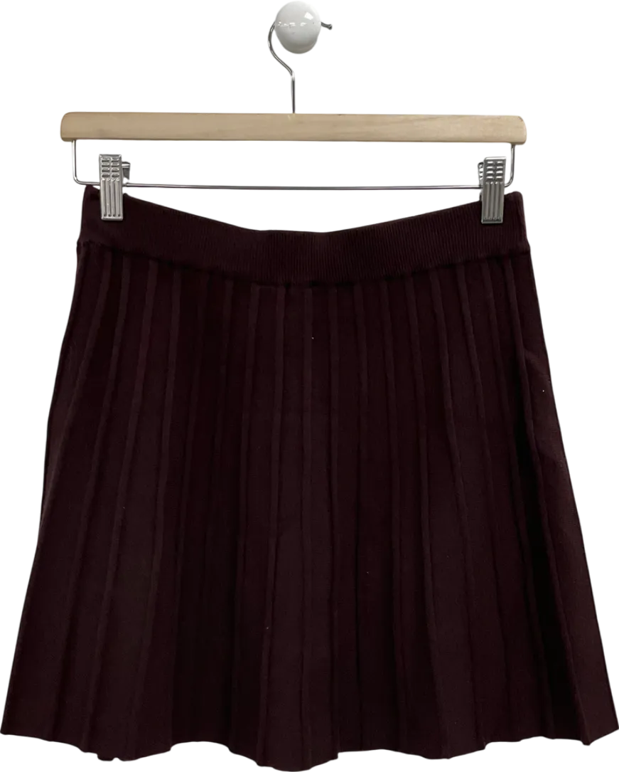 New Look Brown Knitted Pleated Skirt UK S