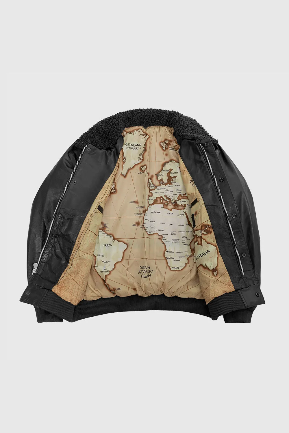 Old World Map Bomber Jacket Black (POS)