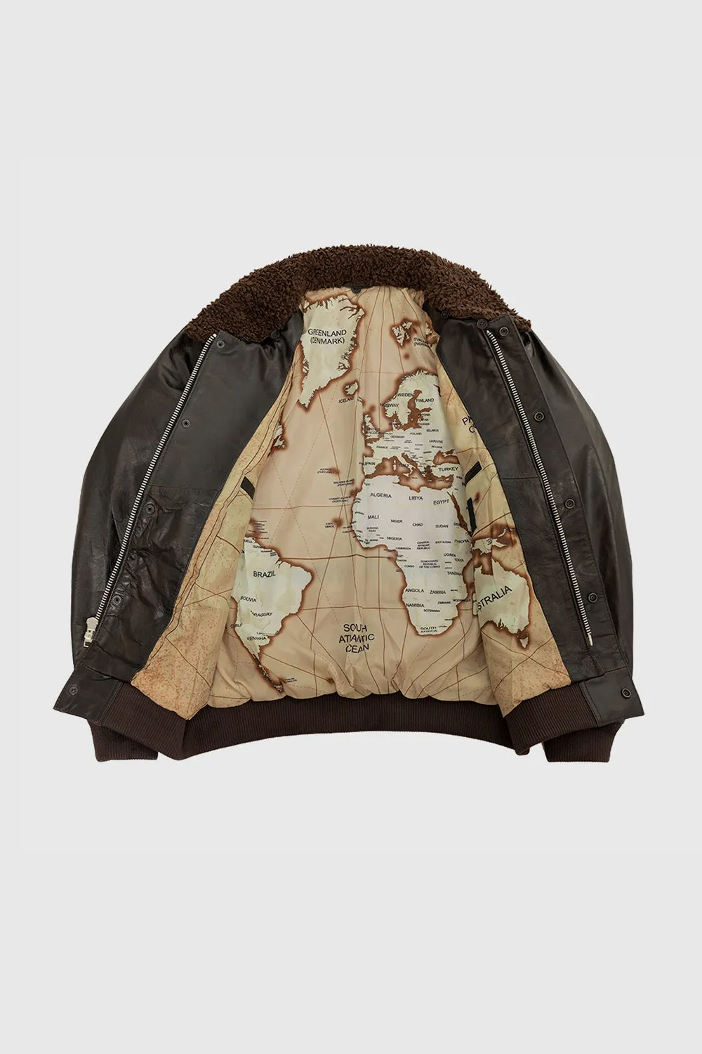 Old World Map Bomber Jacket Brown (POS)