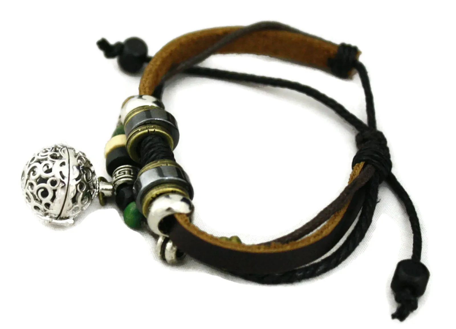 Olive Green and Brown Leather Essential Oil Diffuser Bracelet- Adjustable