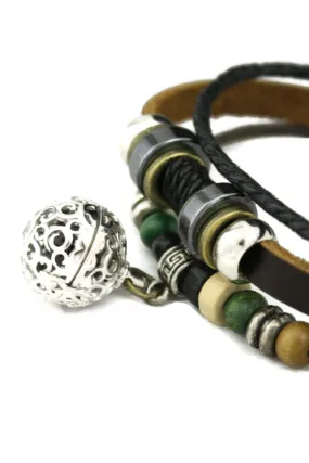 Olive Green and Brown Leather Essential Oil Diffuser Bracelet- Adjustable