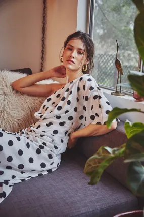 One Shoulder Polka Dot Wrap Dress