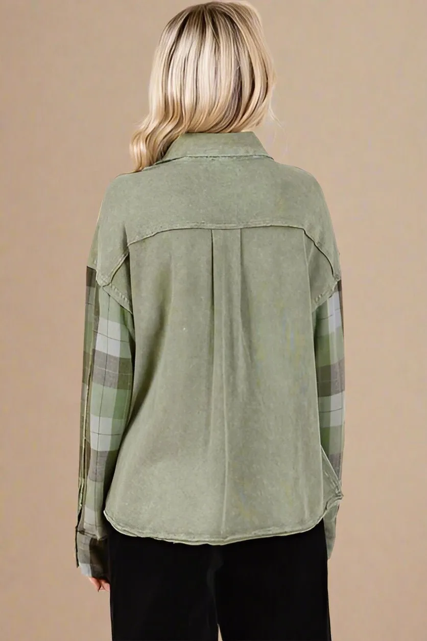 Plaid Patchwork Shacket in Moss