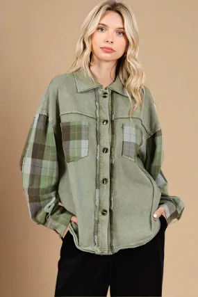 Plaid Patchwork Shacket in Moss