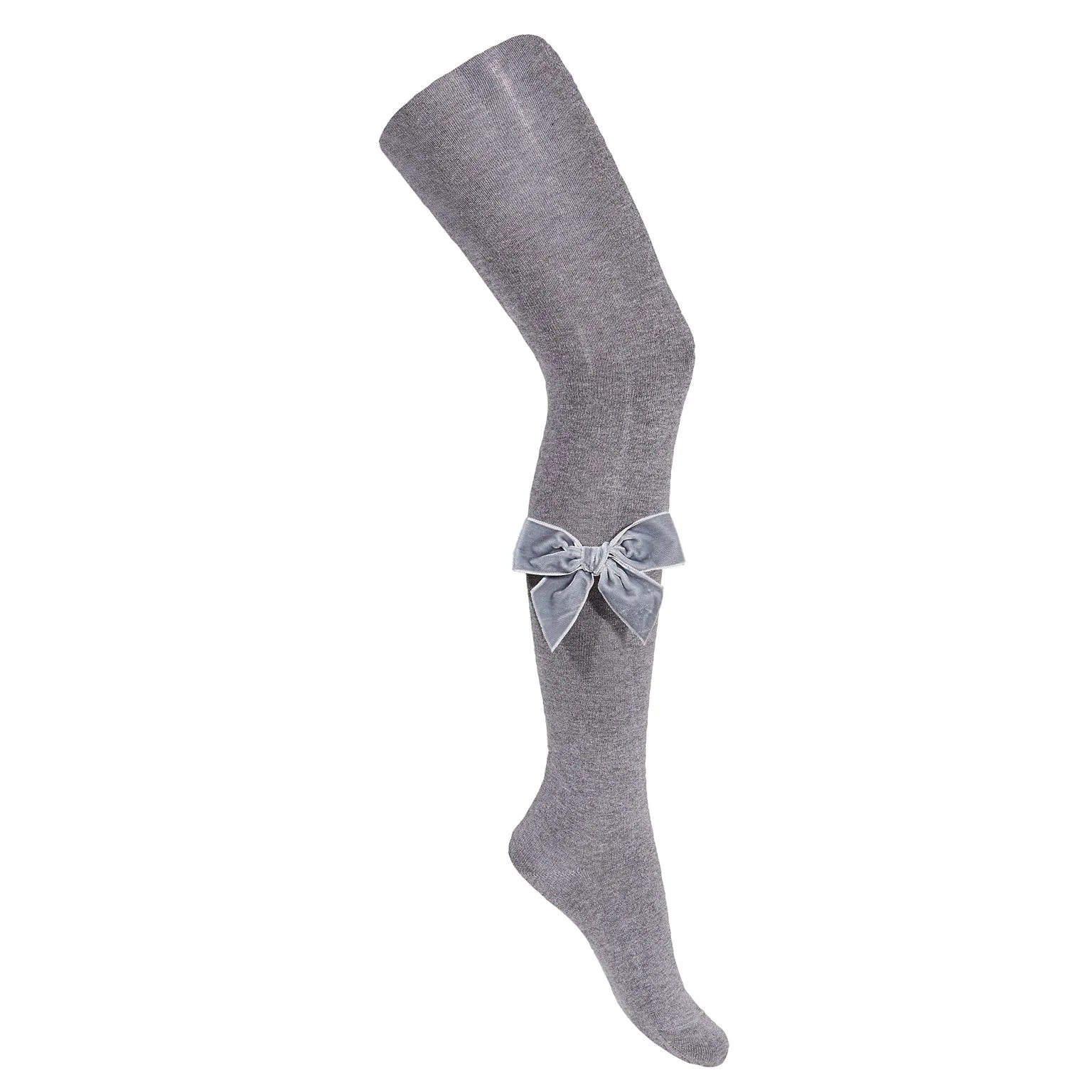 Plain Knit Tights with Velvet Bow Appliqué