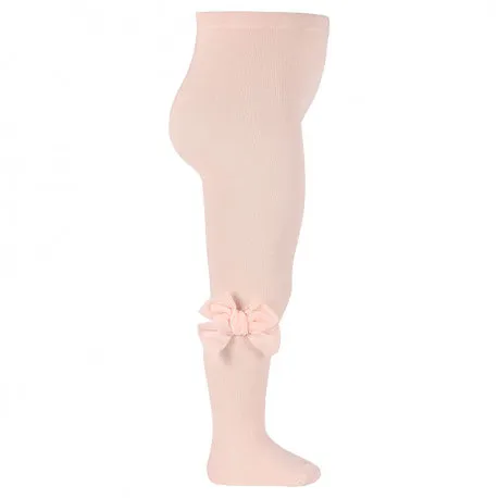 Plain Knit Tights with Velvet Bow Appliqué