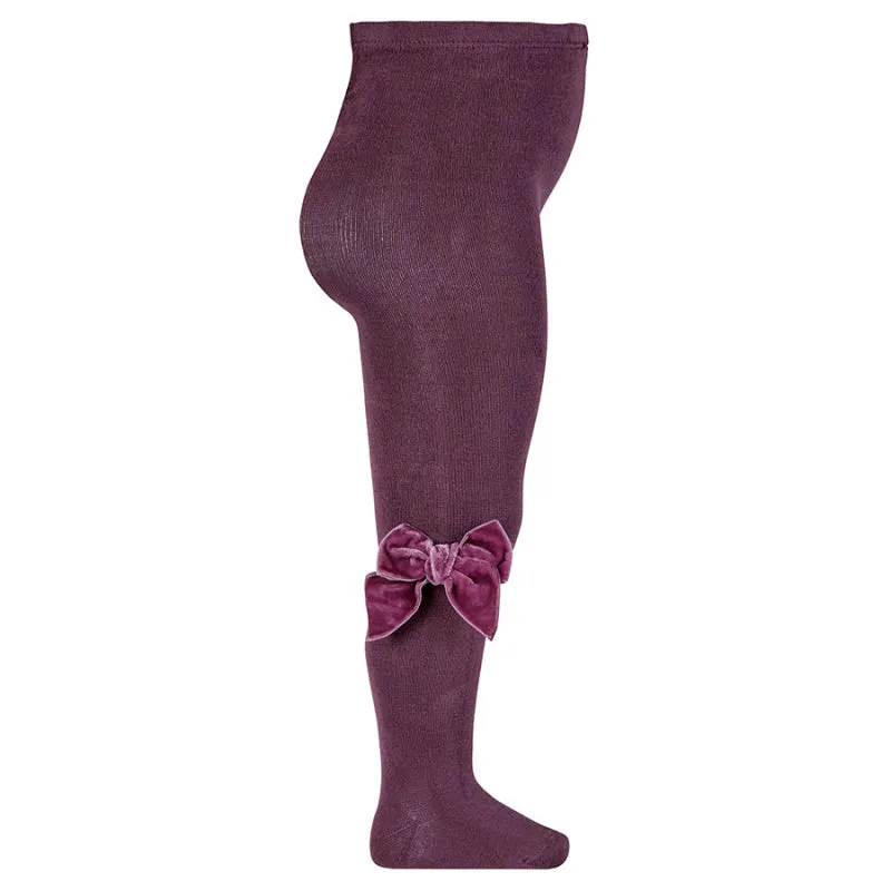 Plain Knit Tights with Velvet Bow Appliqué