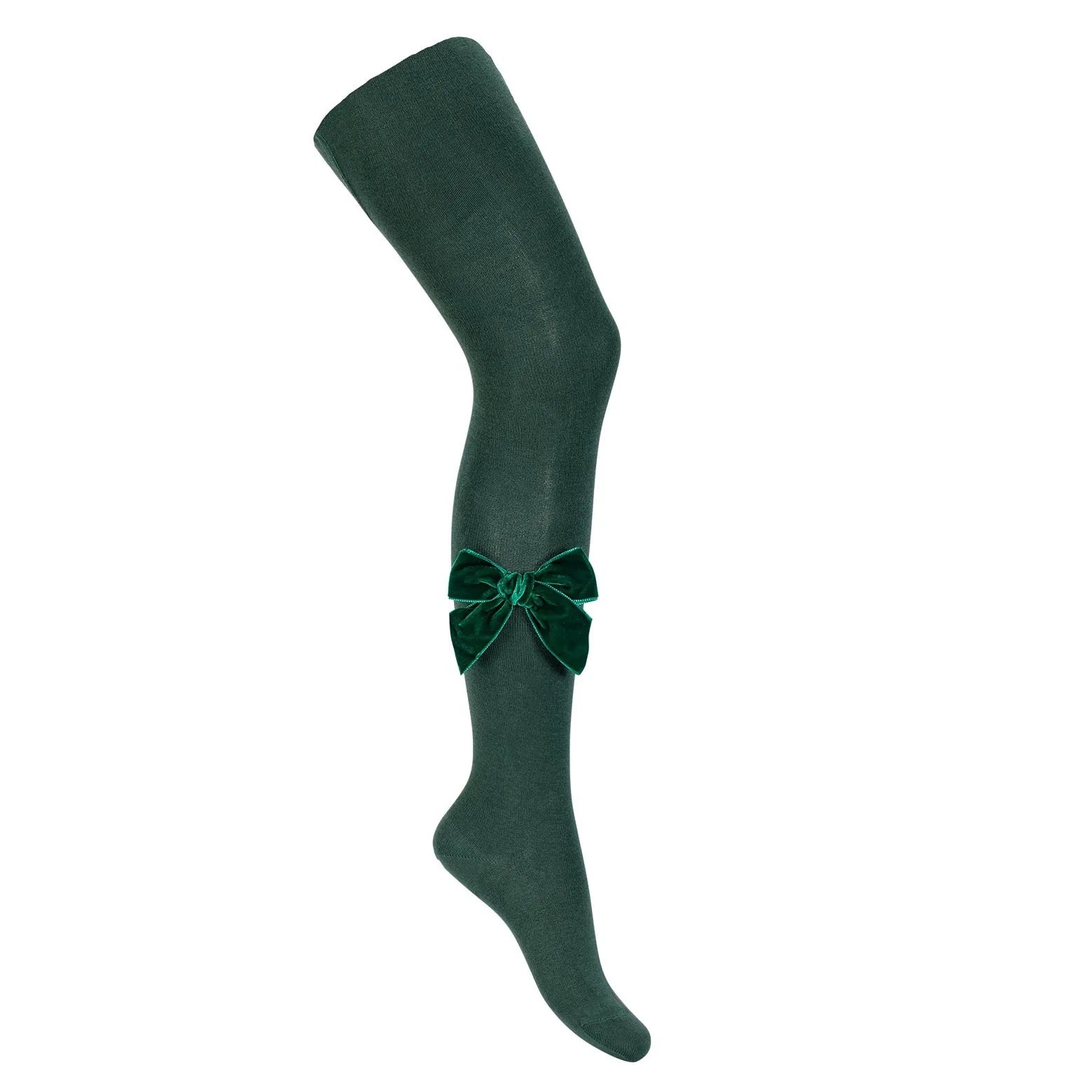 Plain Knit Tights with Velvet Bow Appliqué