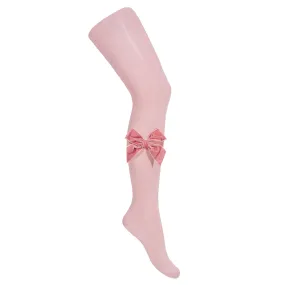Plain Knit Tights with Velvet Bow Appliqué