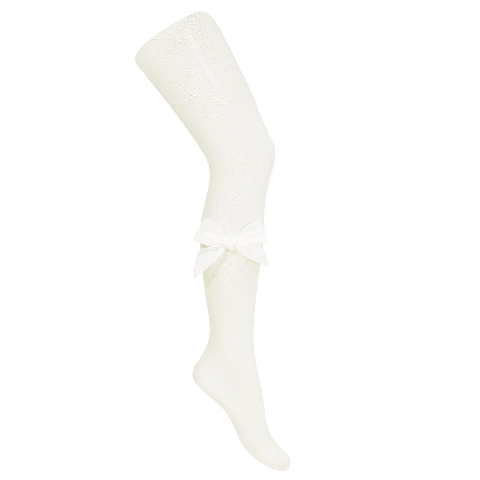 Plain Knit Tights with Velvet Bow Appliqué